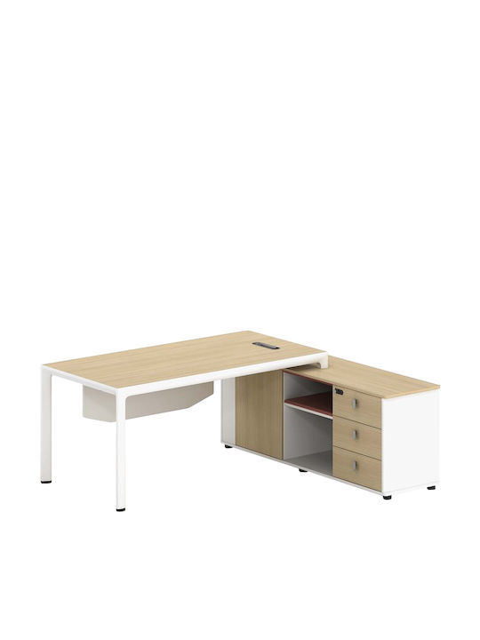 Corner Desk Thesis Wooden White / Natural 160x160x75cm