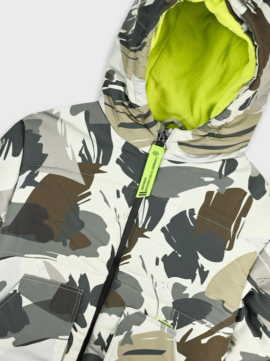 Army Kids Quilted Short Coat with Hood in Camouflage