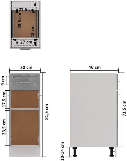 Bodenstehender Schrank Grey Concrete 30x46x81.5cm