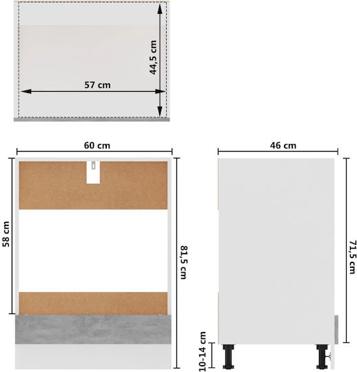 Lower Oven Cabinet Grey Concrete 60x46x81.5pcs