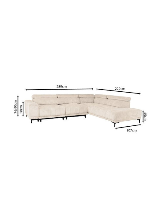 Massimo Corner Couch with Left Corner Beige 289x229x107 cm