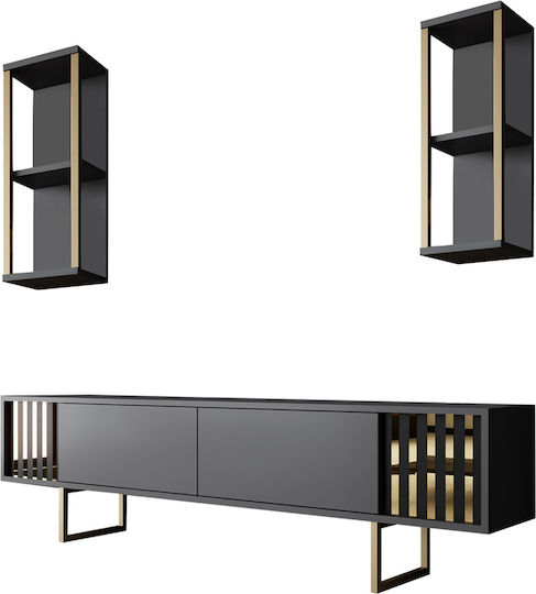 Wohnzimmer TV-Einheit Goldline Charcoal - Gold L180xB30xH48cm
