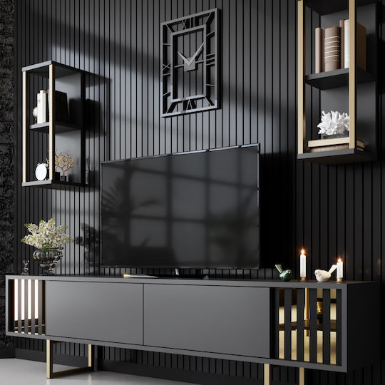 Wohnzimmer TV-Einheit Goldline Charcoal - Gold L180xB30xH48cm