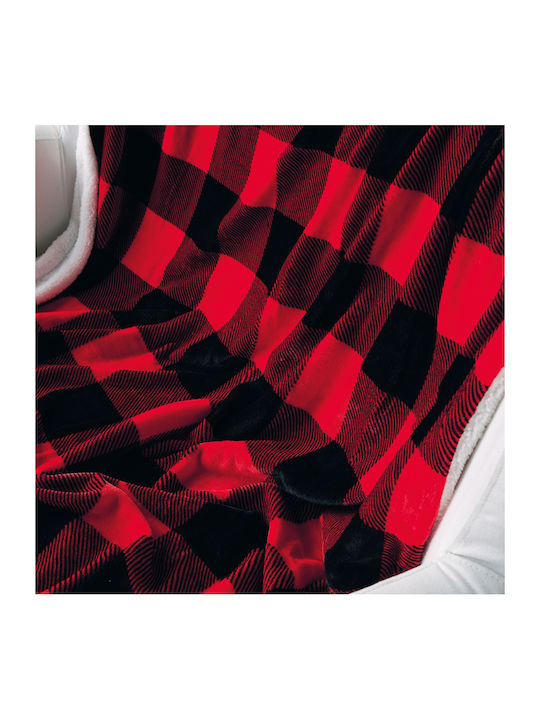 Kentia Lumber Κουβέρτα Γούνινη Καναπέ 130x170εκ. Red-black