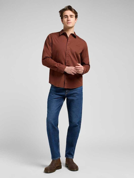 Long Sleeve Cotton Shirt in Regular Fit Brown