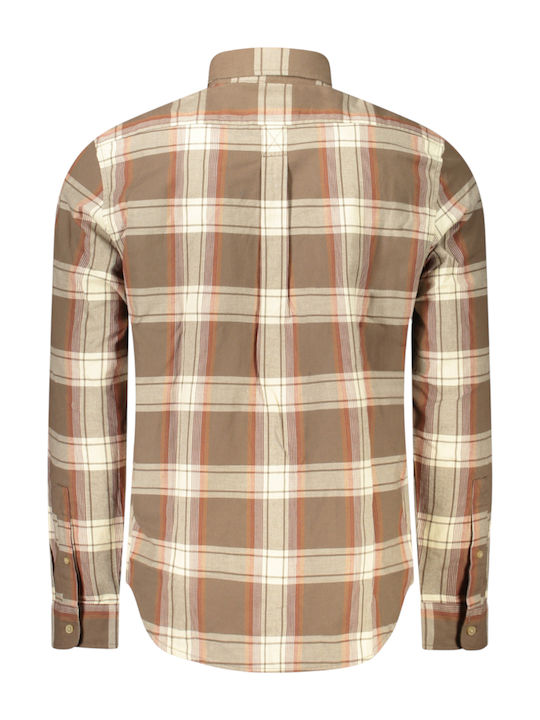 Long-sleeved Flannel Shirt Checked Brown