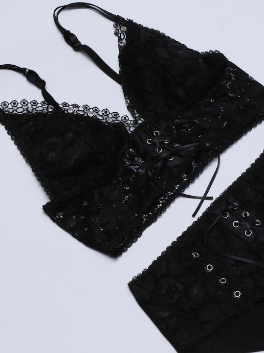 Norddiva Lingerie Δαντελένιο Σετ Εσωρούχων Bralette με Slip Μαύρο