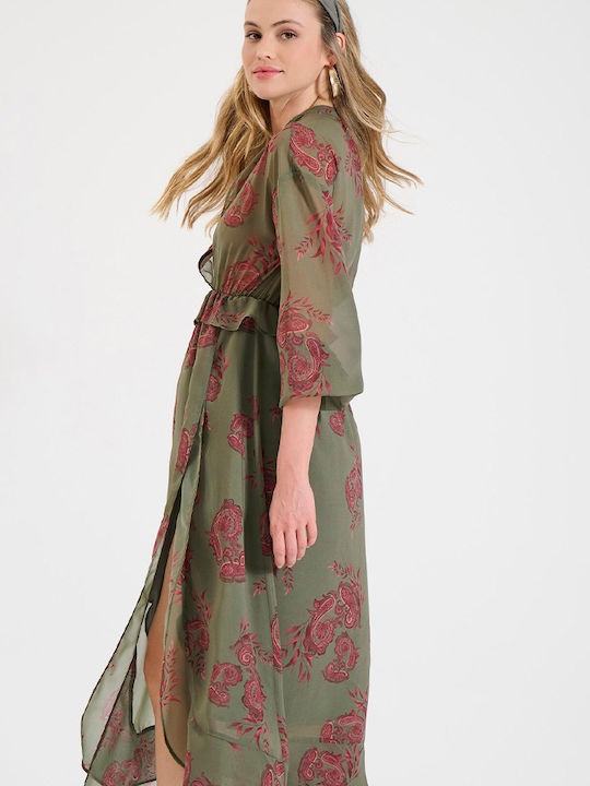 Sommer Midi Damenkleid mit Rüschen Olivgrün