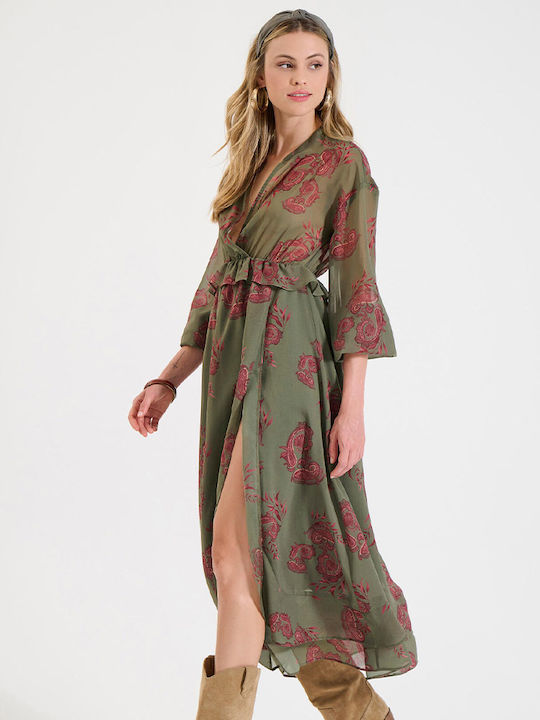 Sommer Midi Damenkleid mit Rüschen Olivgrün