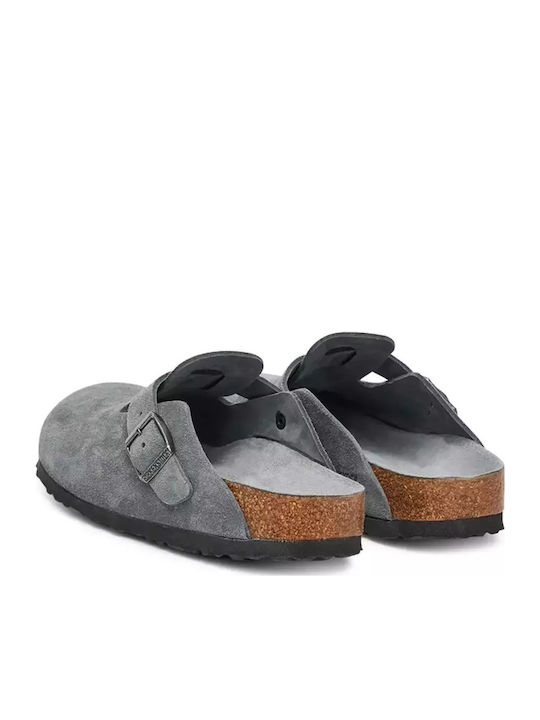 Boston Soft Footbed Suede Leather Winter Women's Slippers Gray Narrow Fit