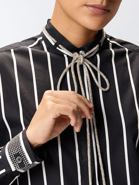 Crescenza Women's Striped Long Sleeve Shirt Black