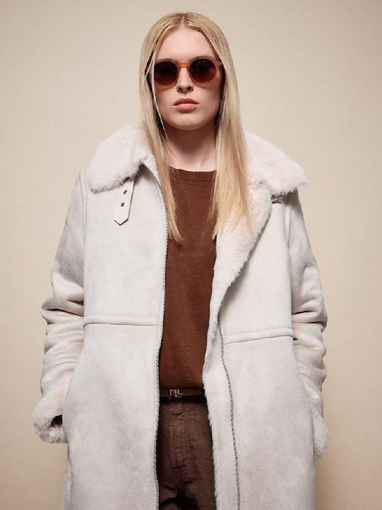 Damen Off White Mantel mit Reißverschluss