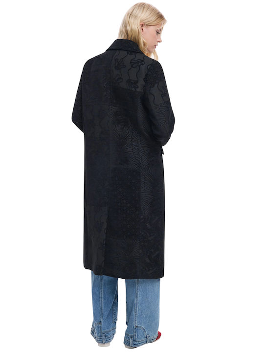 Women's Black Coat with Buttons