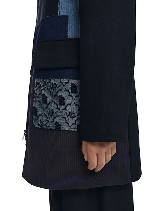 Women's Black Peacoat with Zipper