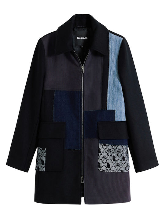 Women's Black Peacoat with Zipper