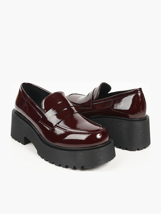 Patent Leather Women's Loafers in Burgundy Color