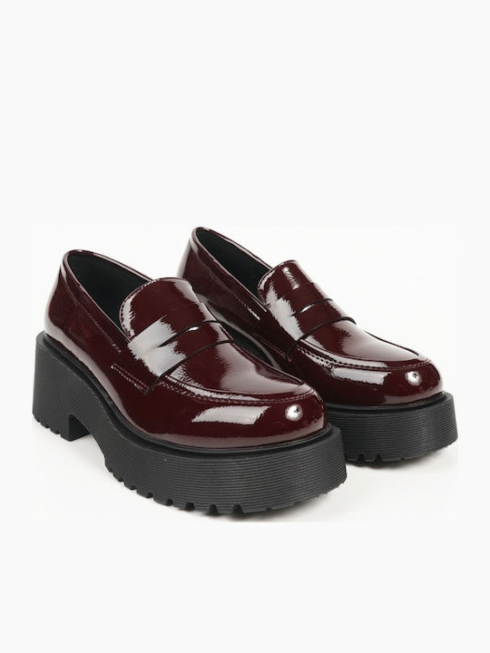 Patent Leather Women's Loafers in Burgundy Color