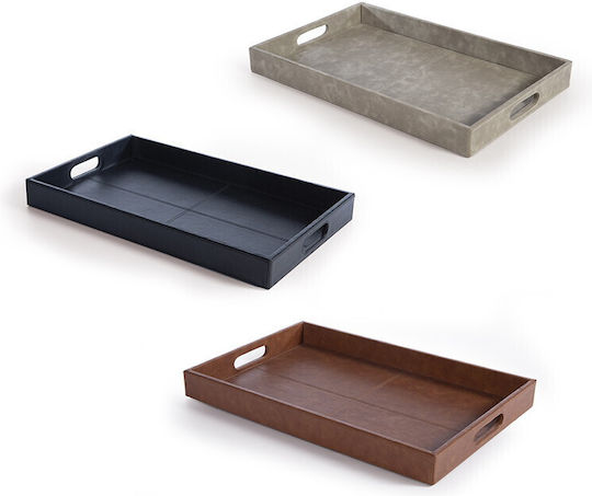 Nef-Nef Homeware Leather Rectangular Decorative Tray Lethal Grey 30x50x5cm