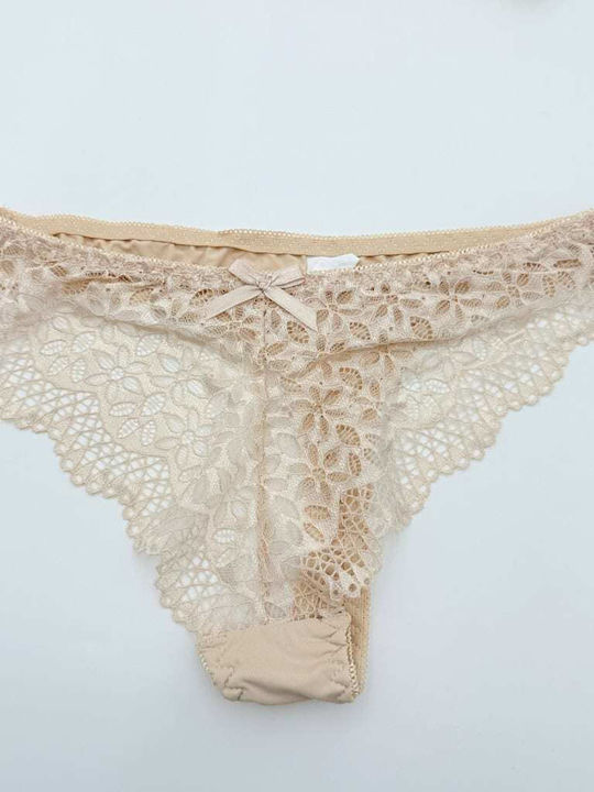 Lunna Dantelat Set de Lenjerie Sutien cu Șir de caractere Beige