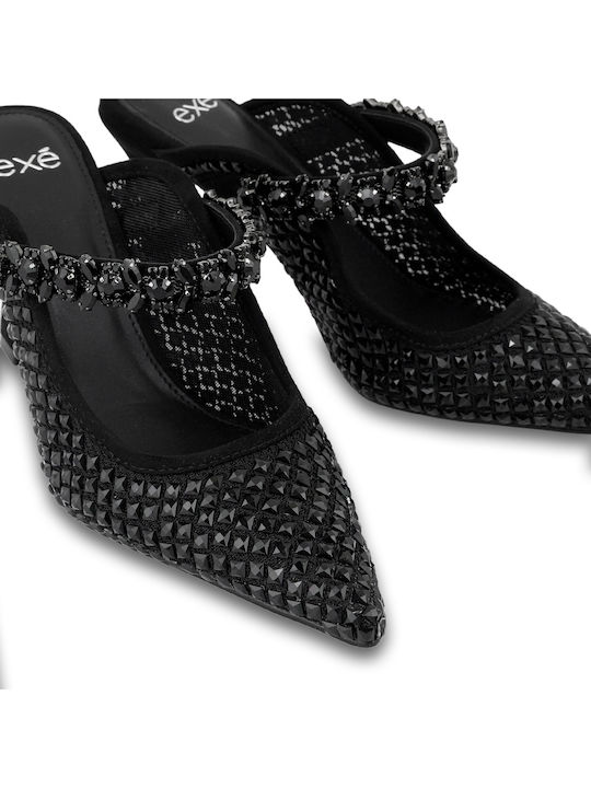 Lamina 277 Suede Mules with High Heel in Black Color