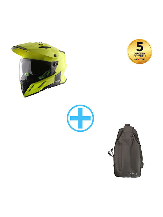 Axor X-Cross Dual + δώρο crossbody τσάντα Κίτρινο Πράσινο Κράνος Μηχανής On-Off ECE 22.06 1600gr με Sunvisor