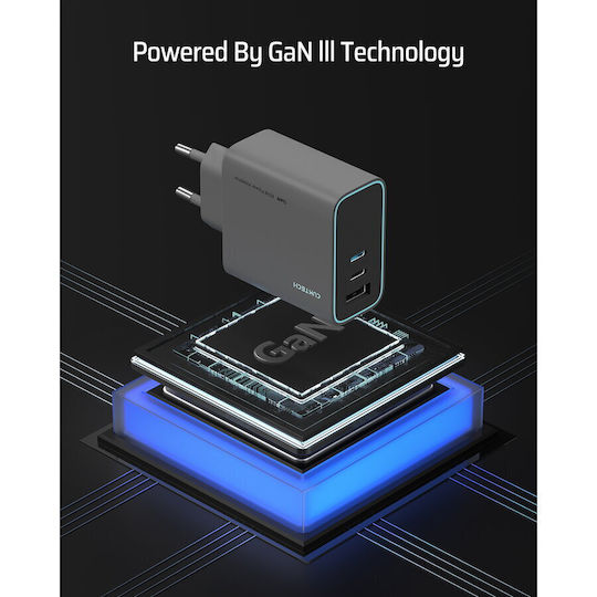 Cuktech Φορτιστής Χωρίς Καλώδιο GaN με Θύρα USB-A και 2 Θύρες USB-C 65W Μαύρος (2C1A)