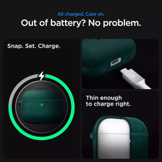 Spigen Urban Fit Case Silicone / Fabric / Plastic with Hook Midnight Green for Apple AirPods Pro 3
