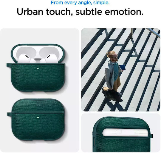 Spigen Urban Fit Case Silicone / Fabric / Plastic with Hook Midnight Green for Apple AirPods Pro 3