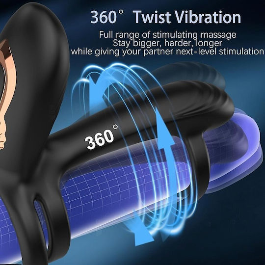 Smd Nutbuster 4-in-1 Vibrating Cock Ring 360° Twisting G-spot Stimulator & Penis Enhancer Remote Black