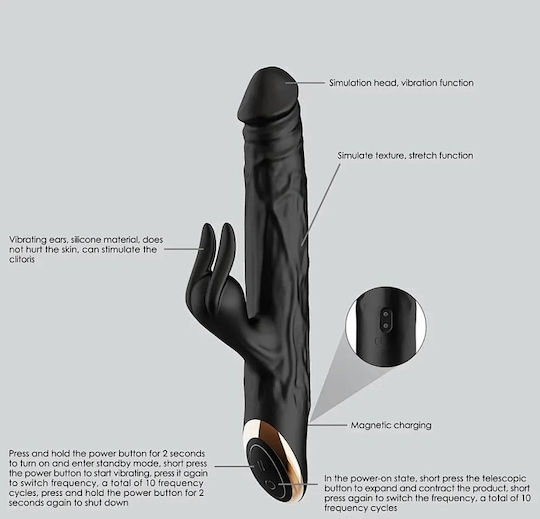 Smd Wet Dream Kaninchen Klitoralstimulation G-Punkt Vibrator 2-in-1 Doppelter Vibrator 10 Vibrationsmodi 24,5cm Schwarz