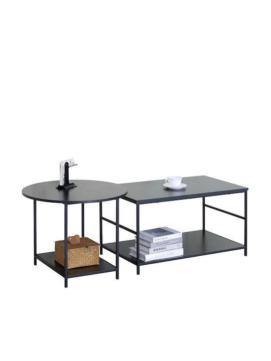Rectangular Central Coffee Table Rowden Wooden Black Marble 2 Pieces W60xL60xH50cm