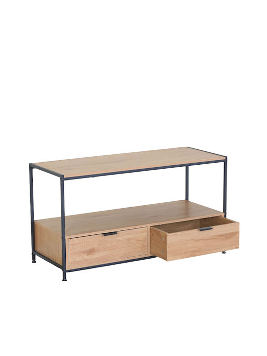 Rectangular Central Coffee Table Wexley Wooden with Drawers Oak/Black L100xW40xH50cm