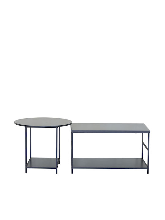 Rectangular Central Coffee Table Rowden Wooden Black Marble 2 Pieces W60xL60xH50cm