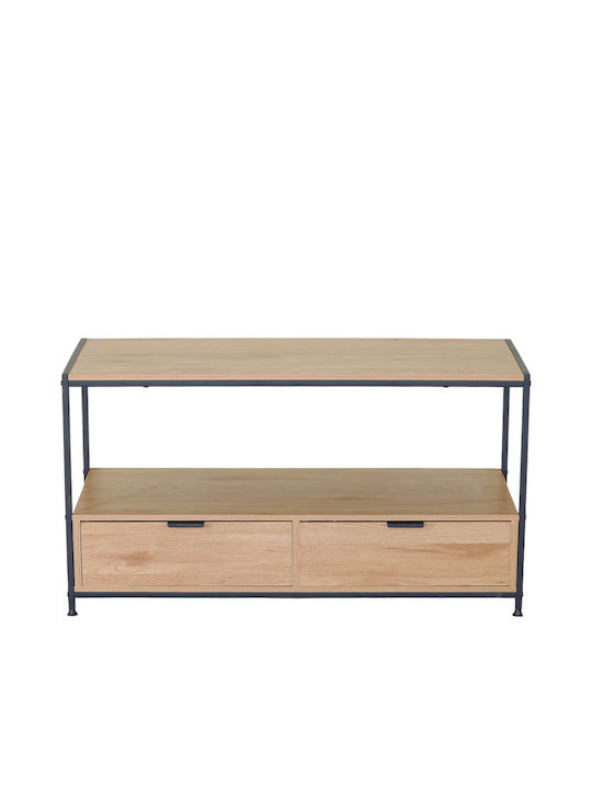 Rectangular Central Coffee Table Wexley Wooden with Drawers Oak/Black L100xW40xH50cm