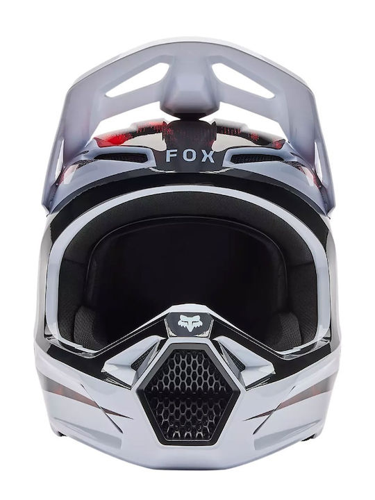 Fox V1 Kairos White/Fluorescent Red Motorradhelm Motocross DOT / ECE 22.06