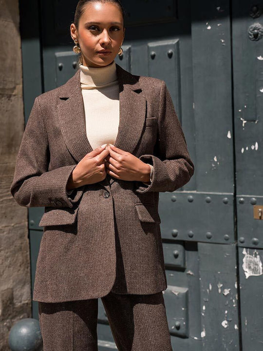 Cuca Damen Mittellang Blazer Chocolat