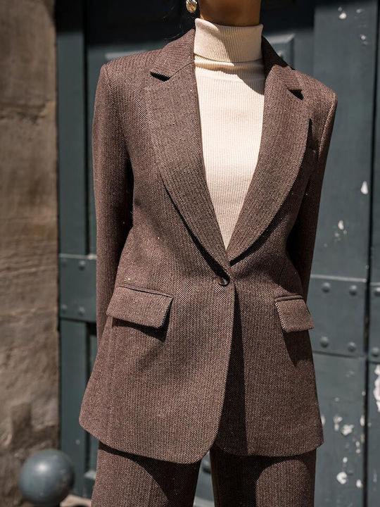 Cuca Damen Mittellang Blazer Chocolat