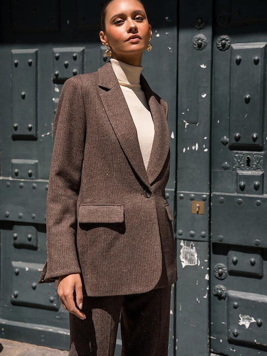 Cuca Damen Mittellang Blazer Chocolat