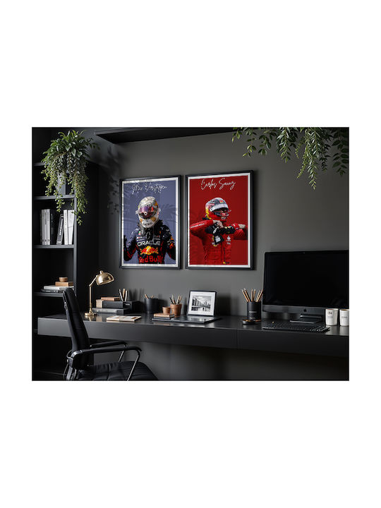 Poster Formula1 Max Verstappen F058 21cm X 30cm Κάδρο Φυσικό Ξύλου Μπεζ