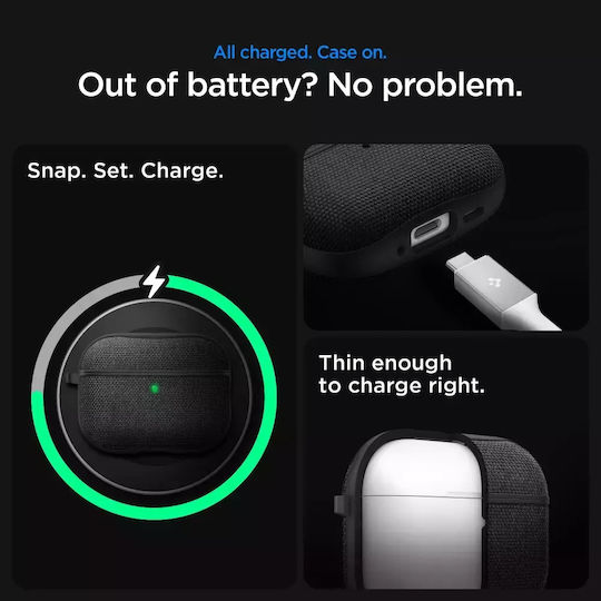 Spigen Urban Fit Case Silicone / Fabric / Plastic with Hook in Black color for Apple AirPods Pro 3