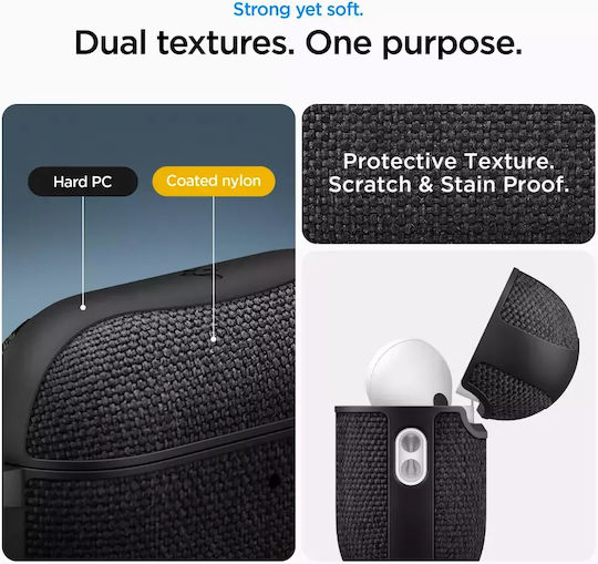 Spigen Urban Fit Case Silicone / Fabric / Plastic with Hook in Black color for Apple AirPods Pro 3