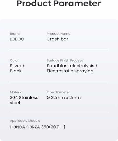 Honda Forza 350 Crash Bar Note Color Electrostatic Spraying Black Sandblasting Electrolysis Silver