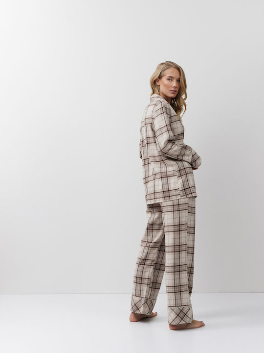 Aruelle Set Pijamale pentru Femei Beige Tartan