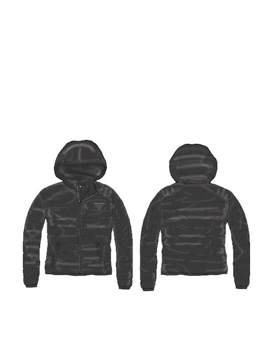 Daunen-Kinderkapuzenjacke Gesteppt Kurze mit Futter Schwarz