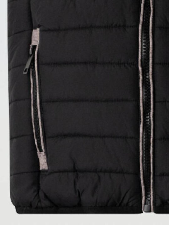 Kids' Quilted Jacket Sleeveless Double Sided with Hood Μαύρο Γκρί