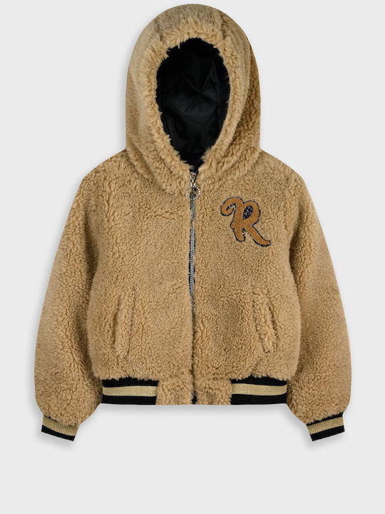 Kids Casual Short Coat with Hood Dark Beige