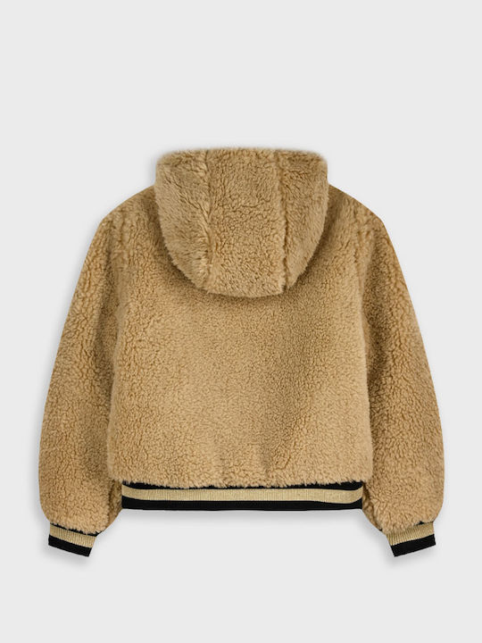 Kids Casual Short Coat with Hood Dark Beige