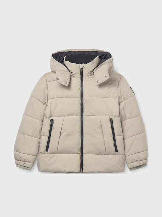 Kids Casual Long Hooded Jacket Beige