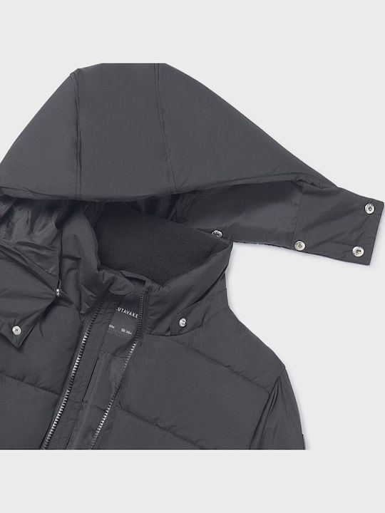 Kids Casual Long Jacket with Hood Black