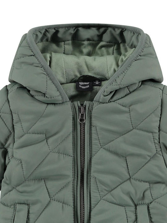 Kids Quilted Short Coat with Hood Khaki